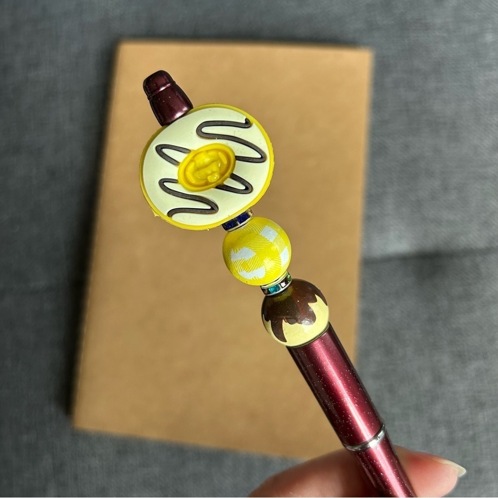 Handcrafted Doughnut Theme Pen + Kraft Journal Notebook (YELLOW DRIZZLE - RED)